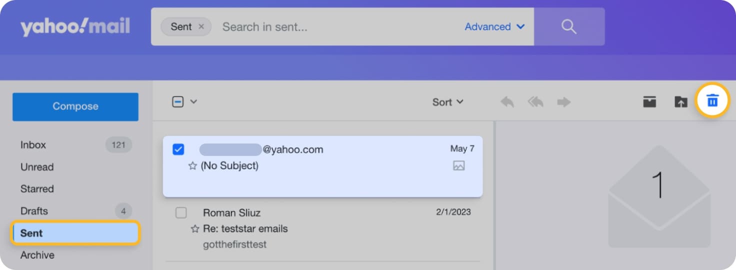 can we delete sent mail in yahoo