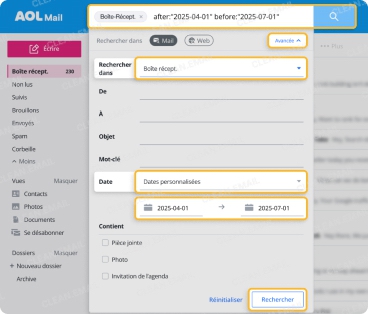 Supprimer des e-mails AOL par date via le web