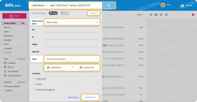 Supprimer des e-mails AOL par date via le web