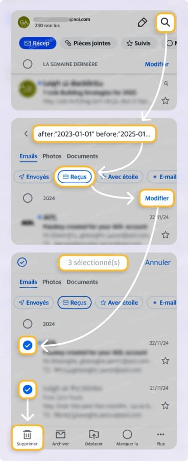 Supprimer des e-mails AOL par date depuis un mobile