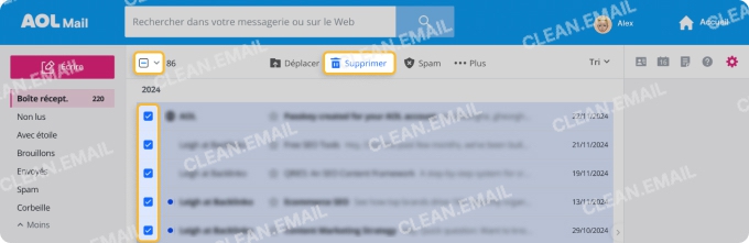 Supprimer des e-mails AOL via le web