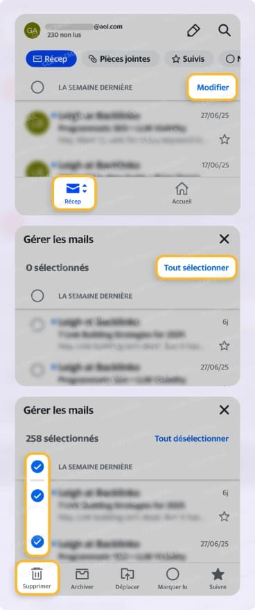 Comment supprimer tous les mails AOL sur mobile