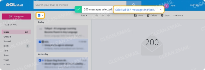 Remove all emails in AOL using web interface