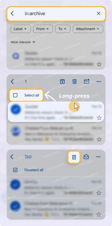 How to delete archived emails in the Gmail mobile app