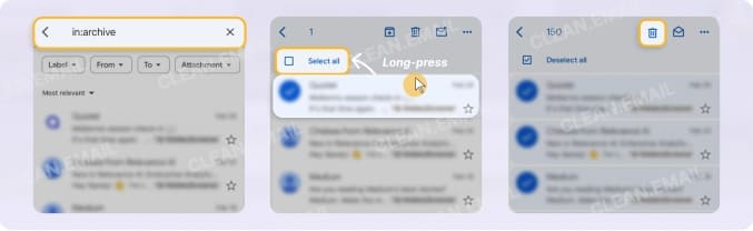 How to delete archived emails in the Gmail mobile app