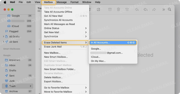 How to permanently remove deleted emails