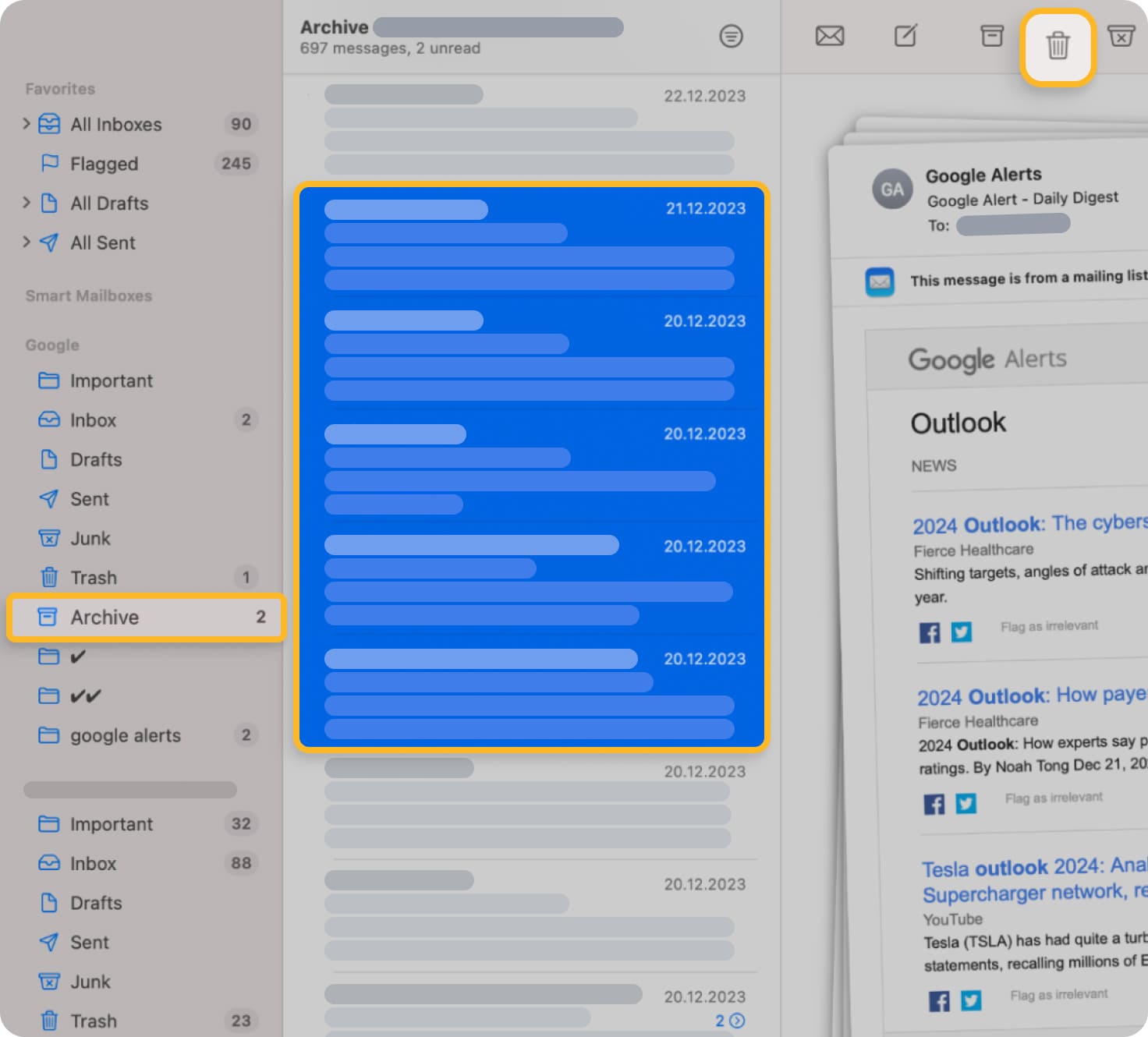 How to delete multiple emails on mac in 2025
