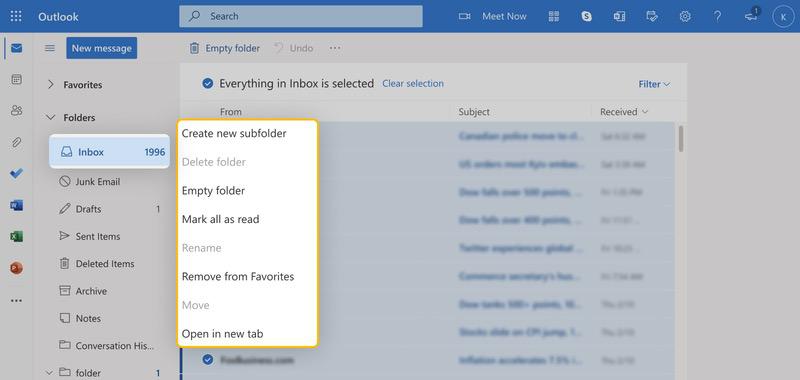 Right-click the folder that you want to clear