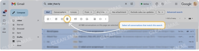 Search and delete emails older than a specific timeframe