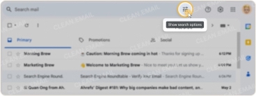 Click Show search options, enter criteria, and select Search