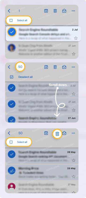 Delete mass amounts of email in the Gmail Mobile App