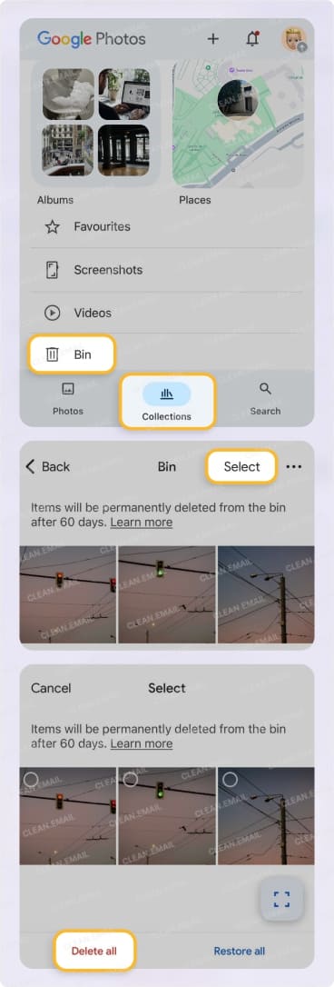 Empty Google Photos Trash