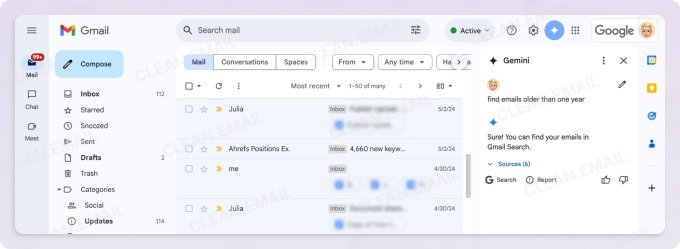 There is no bulk action support in Gemini