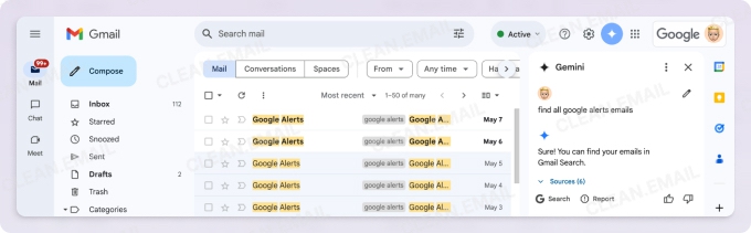 Gemini tells users to use the Gmail search bar