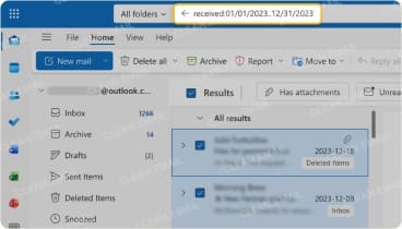 Find old emails within a date range in Outlook