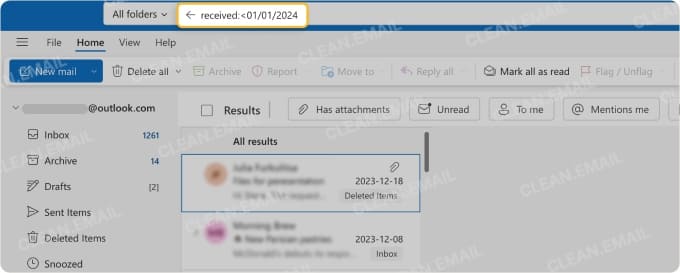 Find old emails by specific date in Outlook