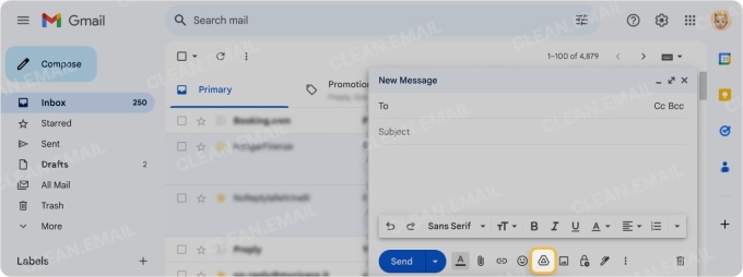 Insert a Google Drive file into a Gmail email using the toolbar icon