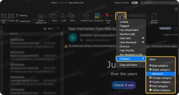 How to filter Outlook emails by category