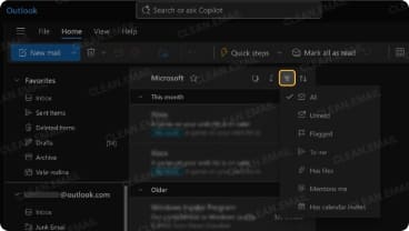 New Outlook and web Outlook share a Filter button with common email filters