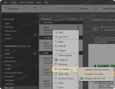 Filtering by sender without a dedicated button