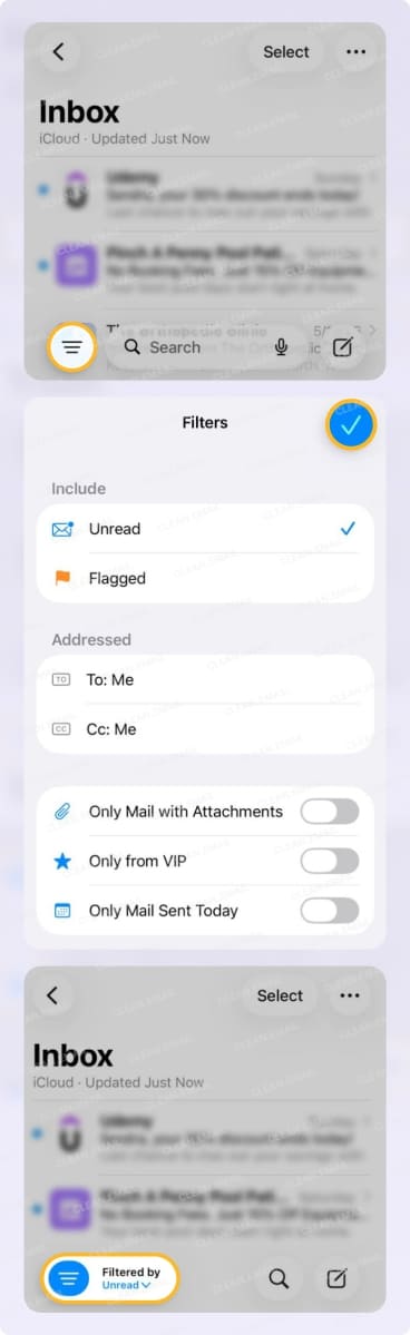 Use the Apple mail filter button