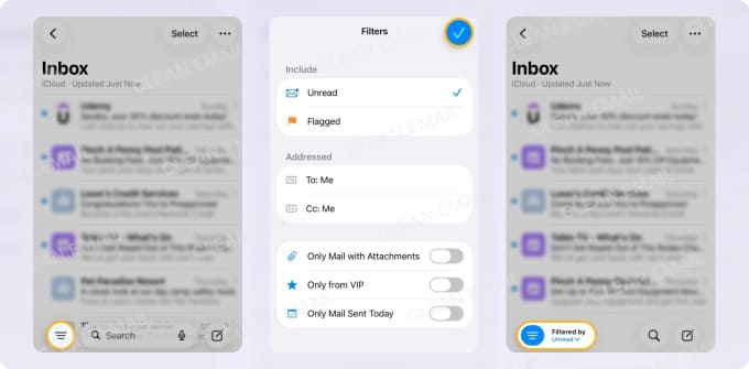 Use the Apple mail filter button