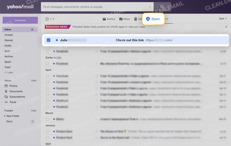 Mark messages as spam in Yahoo Mail