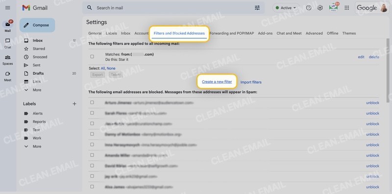 Create filter in Gmail