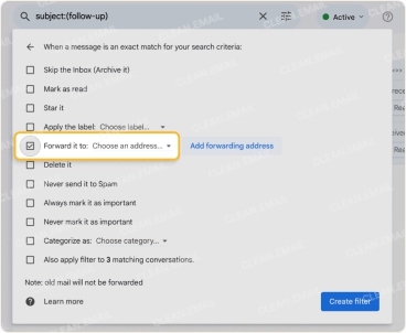 Forward it to option in Gmail filter