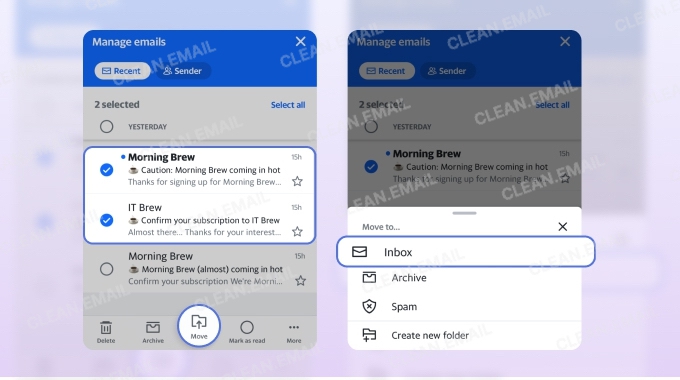 Recovering one or multiple deleted emails in AOL mobile