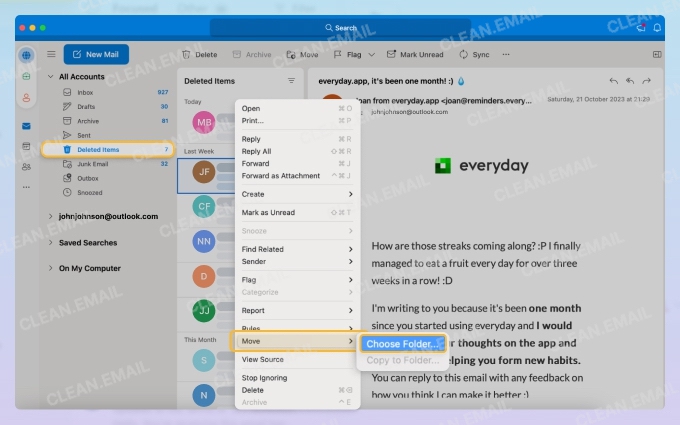 Outlook for Mac deleted email recovery