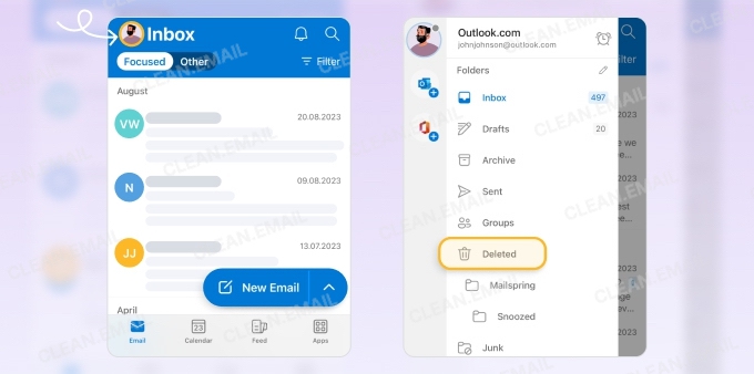 Recovering deleted emails in the Outlook mobile app