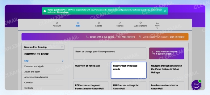 From the topics list, select Recover Lost or Deleted Emails