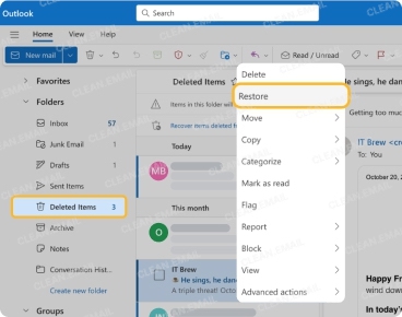 Recovering Outlook deleted emails on the web