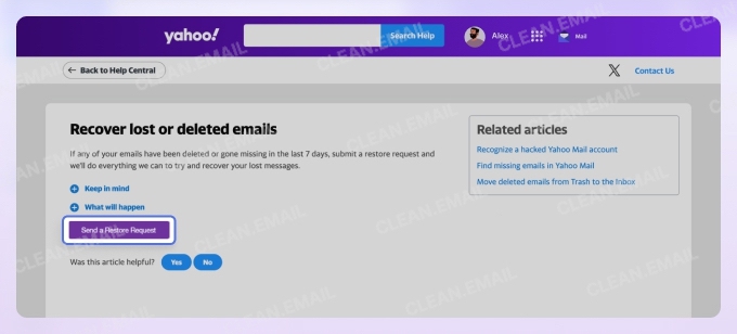 Next, click the button that says Send a Restore Request