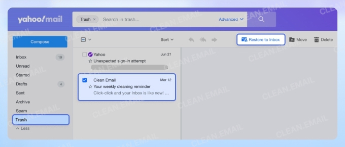 Recovering deleted emails on the Yahoo web app