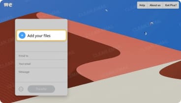 WeTransfer upload interface with “Add files” button highlighted