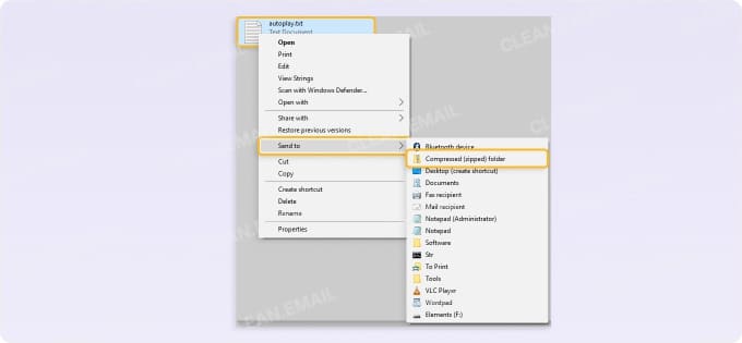 Right-click menu with “Compressed (zipped) folder” highlighted