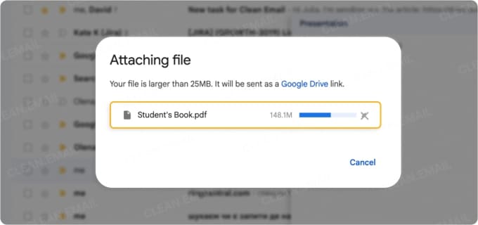 Files larger than 25 MB will be sent as Google Drive links