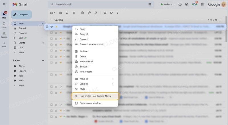 Find emails from a sender using right-click in Gmail
