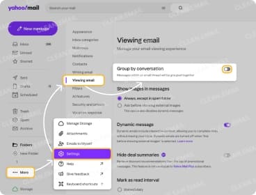 Disable Group by Conversation to sort Yahoo Mail by sender