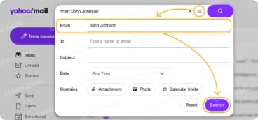 How to sort Yahoo mail by sender using search