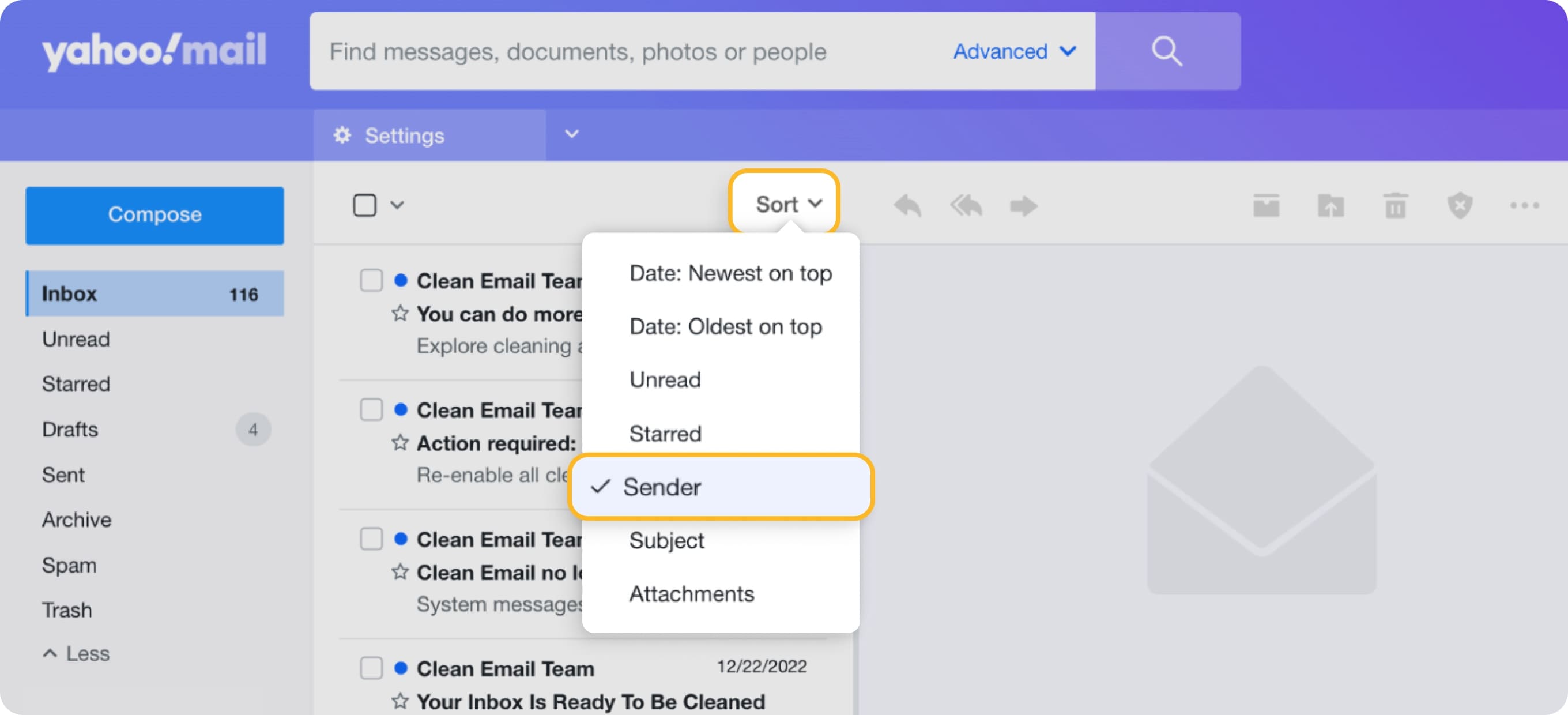 can mailbird sort email by sender