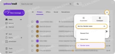 How to sort by sender in Yahoo mail on the web