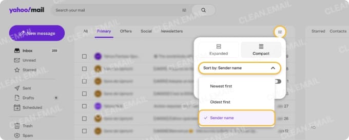 How to sort by sender in Yahoo mail on the web