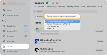 can you sort mailbird by sender