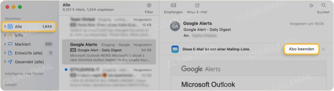 Mit der Apple Mail App kannst du Abos bequem verwalten und dich direkt abmelden
