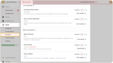 Automatically filter emails using Shield Blocklists