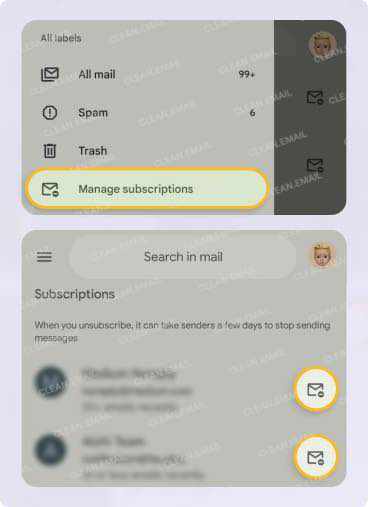 Manage subscriptions in Gmail mobile app