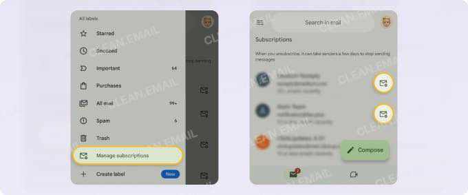Manage subscriptions in Gmail mobile app
